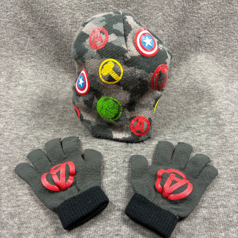 Marvel Avengers OSFM Beanie Hat Gloves Set Camo Superhero Cold Weather Comics - Picture 2 of 7